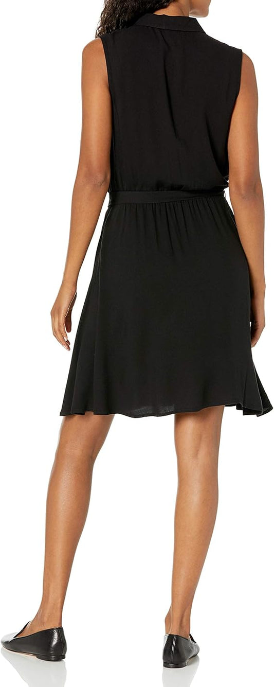 Essentials Women's Relaxed Fit Sleeveless Woven Shirt Dress